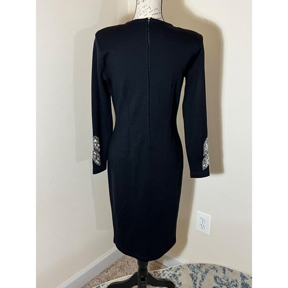 Vintage Outlander Black Sweater Dress Silver Sequin Long Sleeve Sheath Petite S - Picture 6 of 10